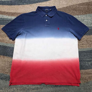 Polo Ralph Lauren Shirt Mens L Large Blue Custom Slim Fit Dip Dye Golfing Golf